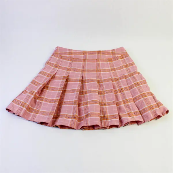 Fashion Dress Women's Sz. S Pink Plaid Pleated Mini Skirt with Built-In Shorts