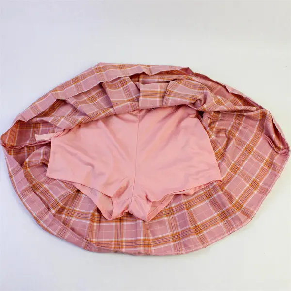 Fashion Dress Women's Sz. S Pink Plaid Pleated Mini Skirt with Built-In Shorts