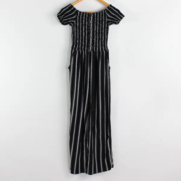 205 Collins Women's Small  B&W Striped Smocked Top Button Front Jumpsuit