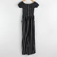 205 Collins Women's Small  B&W Striped Smocked Top Button Front Jumpsuit