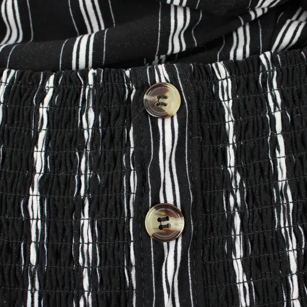 205 Collins Women's Small  B&W Striped Smocked Top Button Front Jumpsuit