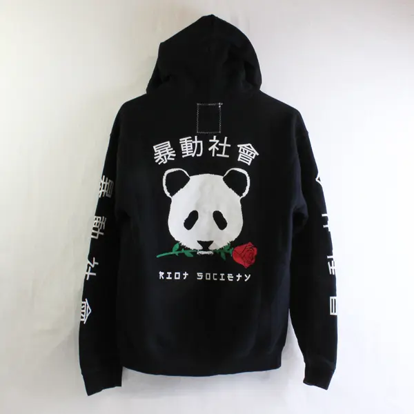 Riot Society Men's Small Black Graphic Panda Rose Fleece Pullover Hoodie