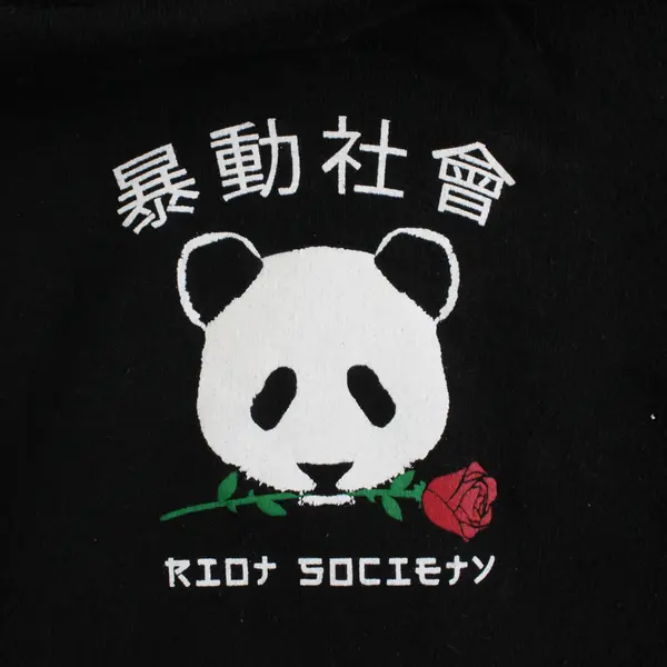 Riot Society Men's Small Black Graphic Panda Rose Fleece Pullover Hoodie