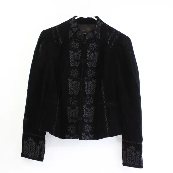 BCBG Maxazria Women's L Black Velour Embroidered Hook & Eye Dress Jacket