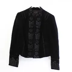 BCBG Maxazria Women's L Black Velour Embroidered Hook & Eye Dress Jacket
