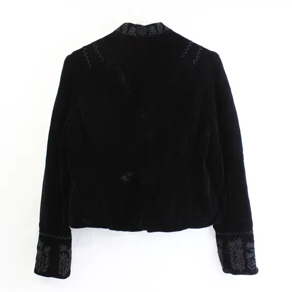 BCBG Maxazria Women's L Black Velour Embroidered Hook & Eye Dress Jacket