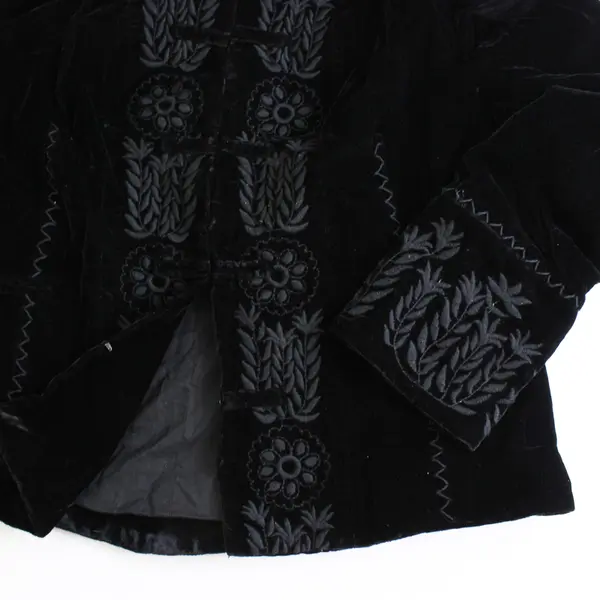 BCBG Maxazria Women's L Black Velour Embroidered Hook & Eye Dress Jacket