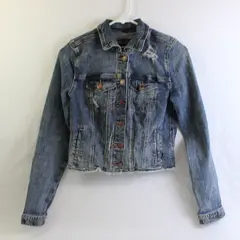 Maurices Women's XS Blue Raw Hem Distressed Button Up Long Sleeve Denim Jacket