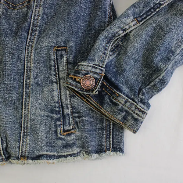 Maurices Women's XS Blue Raw Hem Distressed Button Up Long Sleeve Denim Jacket