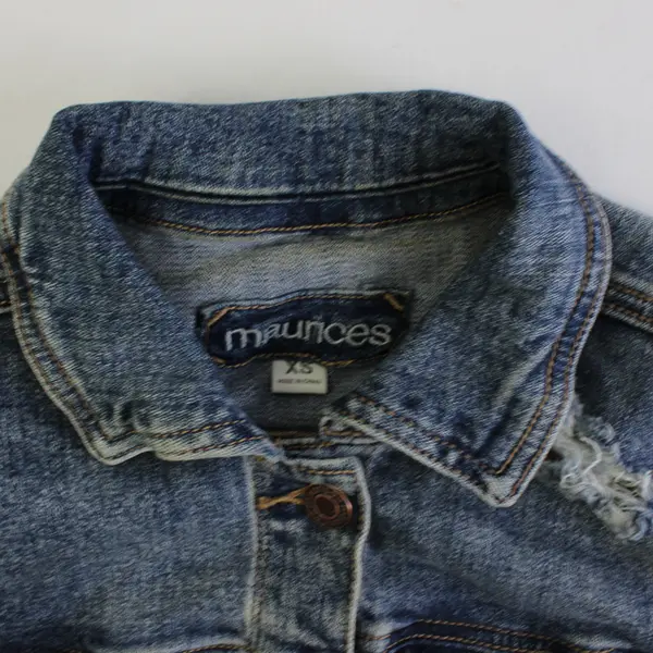 Maurices Women's XS Blue Raw Hem Distressed Button Up Long Sleeve Denim Jacket