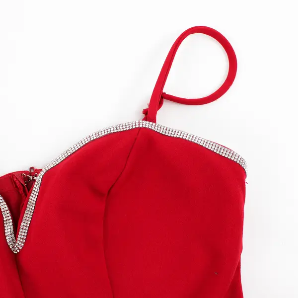 City Studio Women's 1/2 Red  Rhinestone Trim Spaghetti Strap Short Ruffled Dress