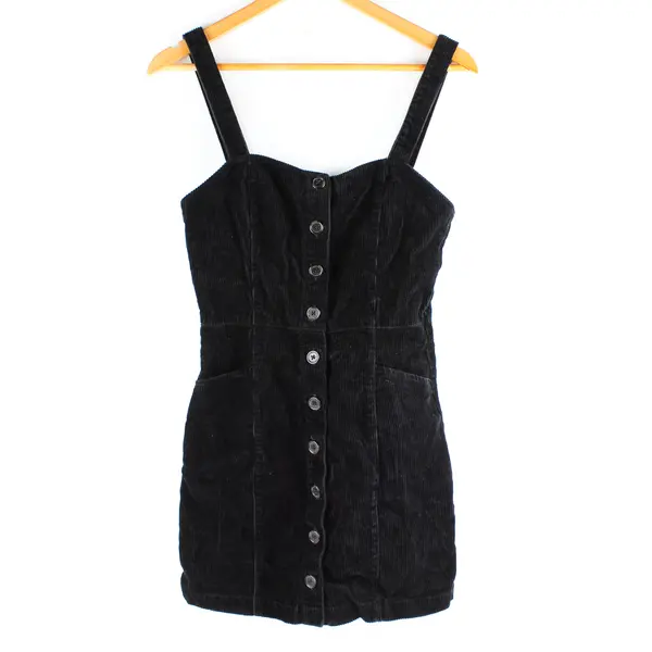 Forever 21 Women's S Black Corduroy Button Up Sleeveless Short Dress
