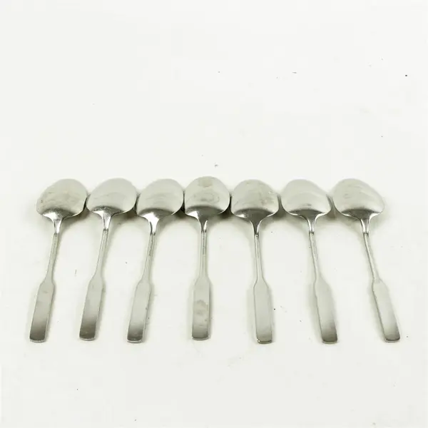 Lot of 7 Oneida Antares Glossy Stainless Oval Soup Spoons 6.75in