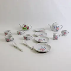 Vintage Child's China Tea Set, 14 Miniature Pcs. with Flowers Design Ting Sing