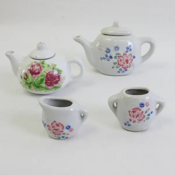 Vintage Child's China Tea Set, 14 Miniature Pcs. with Flowers Design Ting Sing
