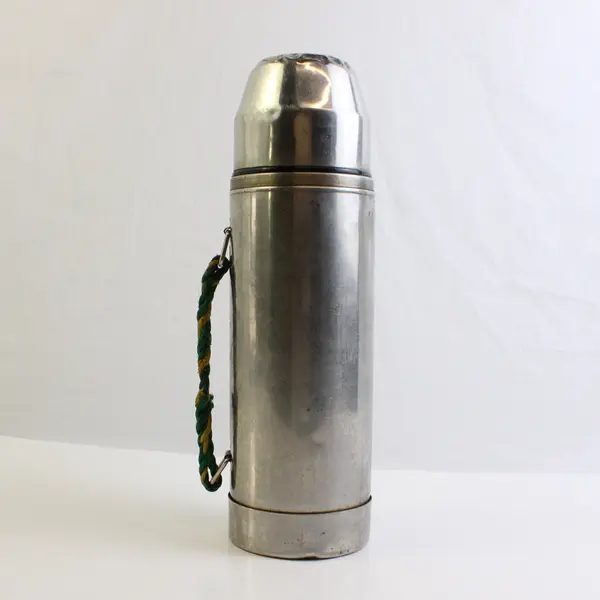 Vintage Uno-Vac Stainless Steel Thermos with Braided Rope Handle 13" Tall