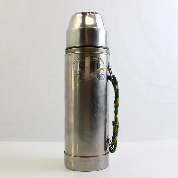 Vintage Uno-Vac Stainless Steel Thermos with Braided Rope Handle 13" Tall