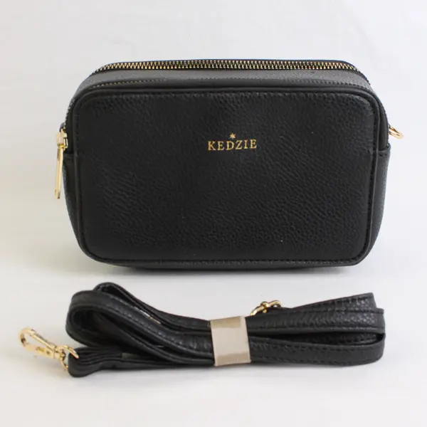 Kedzie Black Faux Leather Toiletry Bag with Strap, New
