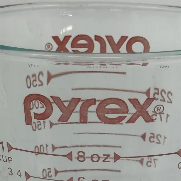 Pyrex Prepware 1 Cup Glass Measuring Cup 250 ML Red Lettering  Bottom Mark 13