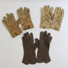 Lot of 3 Vintage Unbranded Women's One Size Beige and Brown Unlined Gloves
