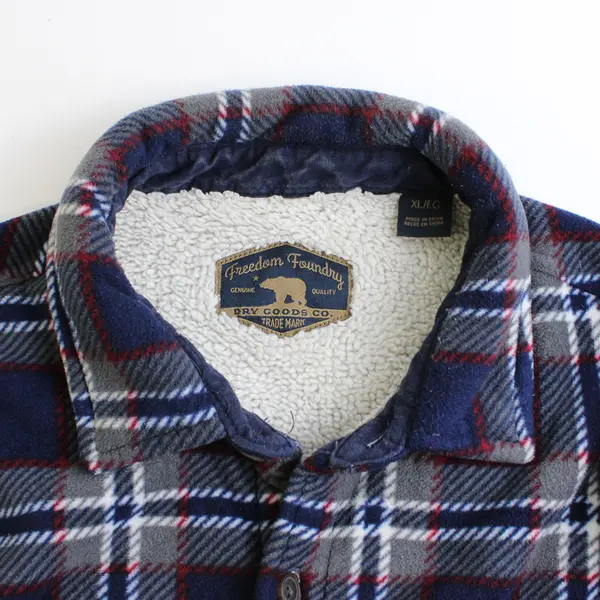 Freedom Foundry Men's XL Blue Plaid /Tan Sherpa Lined Button Up Fleece Jacket