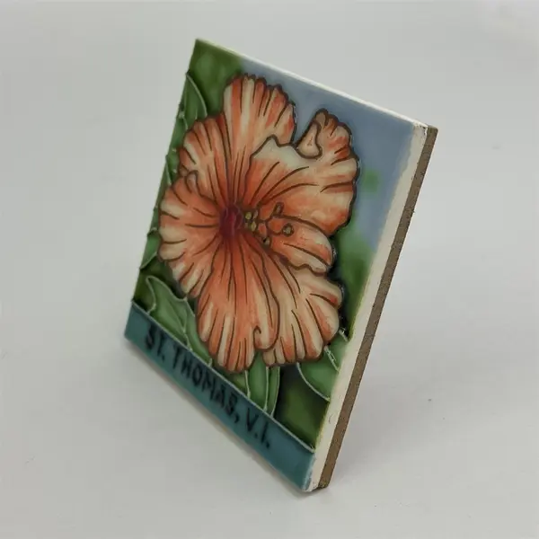 St Thomas US Virgin Islands Hibiscus Ceramic Tile Trivet Coaster Travel Souvenir