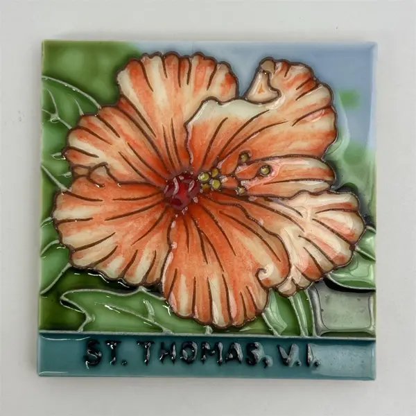 St Thomas US Virgin Islands Hibiscus Ceramic Tile Trivet Coaster Travel Souvenir
