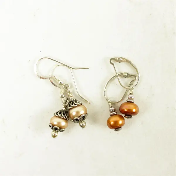 Lot of 2 Pairs Vintage Dangle Earrings Faux Pearl & Gold Pearl Hook