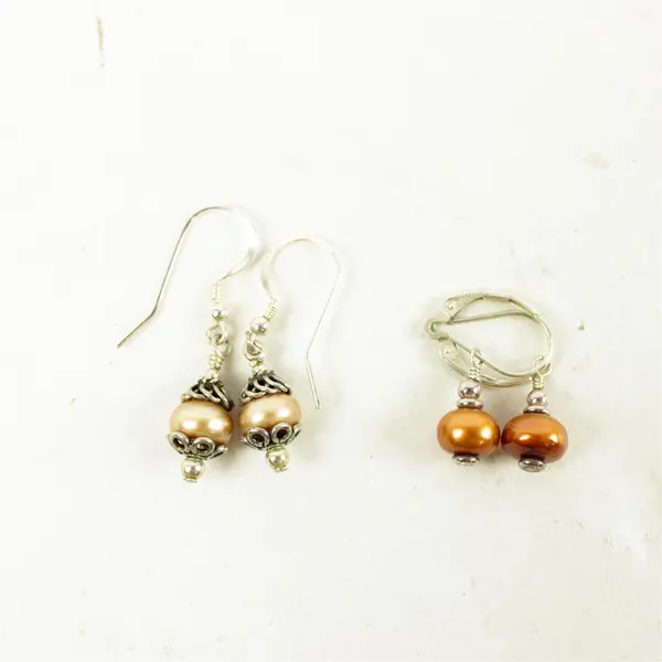 Lot of 2 Pairs Vintage Dangle Earrings Faux Pearl & Gold Pearl Hook