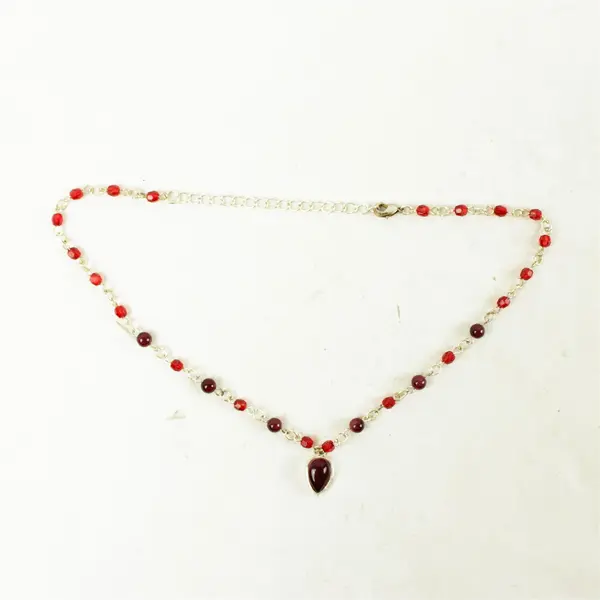 Red Gemstone Choker Necklace 7.75" With Extender Adjustable