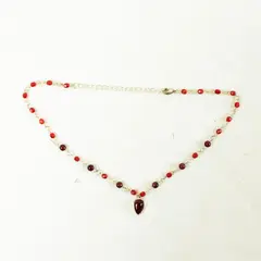 Red Gemstone Choker Necklace 7.75" With Extender Adjustable
