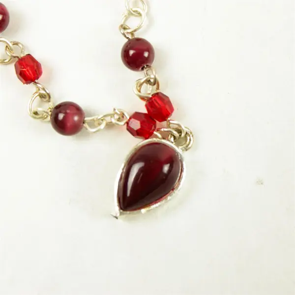 Red Gemstone Choker Necklace 7.75" With Extender Adjustable