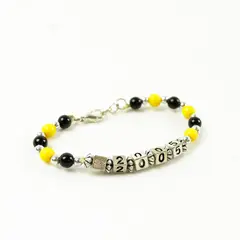 Yellow & Black Beaded Silver-Tone Stretch Bracelet 2005 Small 5.5"