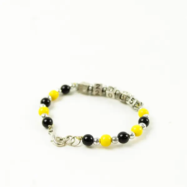 Yellow & Black Beaded Silver-Tone Stretch Bracelet 2005 Small 5.5"