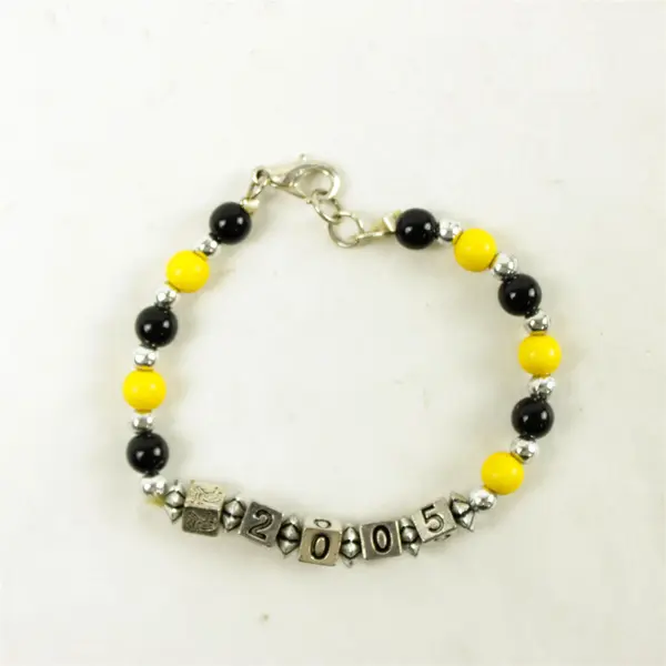 Yellow & Black Beaded Silver-Tone Stretch Bracelet 2005 Small 5.5"