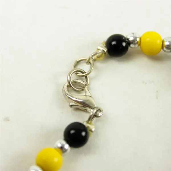 Yellow & Black Beaded Silver-Tone Stretch Bracelet 2005 Small 5.5"