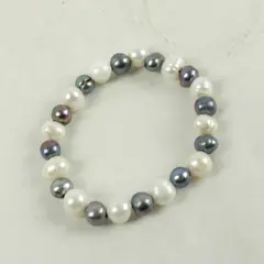 White Silver Beaded Stretch Bracelet Fashion Jewelry
