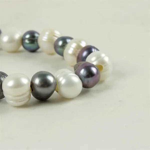 White Silver Beaded Stretch Bracelet Fashion Jewelry