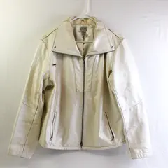 Vintage Chico's Women's Size 3 Shiny Ivory 100% Genuine Leather Zip Up Jacket