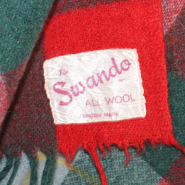 Vintage The Swando Regd. All Wool Red and Green Plaid British Made Throw Blanket