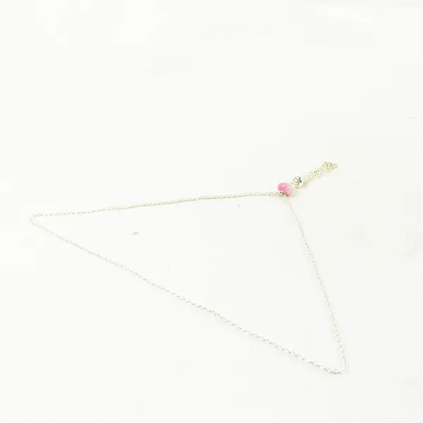 14" Silver Tone Necklace Pink Gemstone Tassel Pendant 