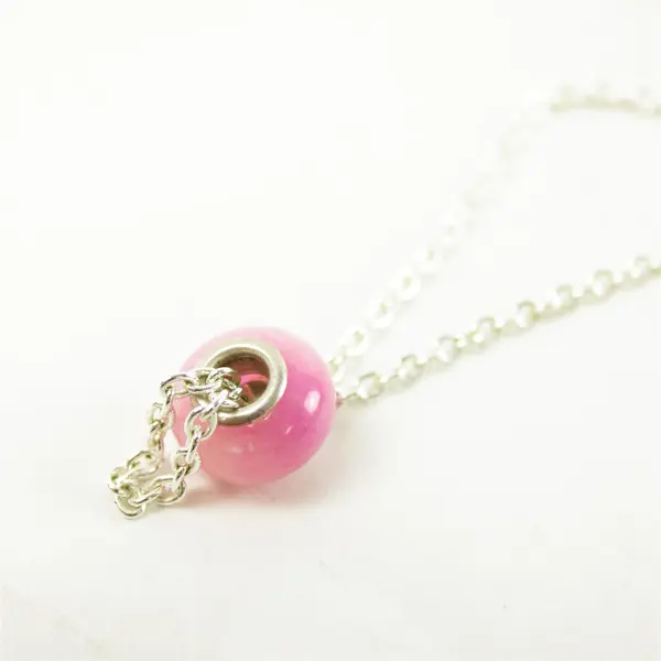 14" Silver Tone Necklace Pink Gemstone Tassel Pendant 