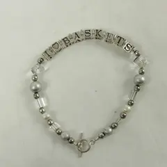 I Love Baskets Silver & White Beaded 8" Handcrafted Bracelet