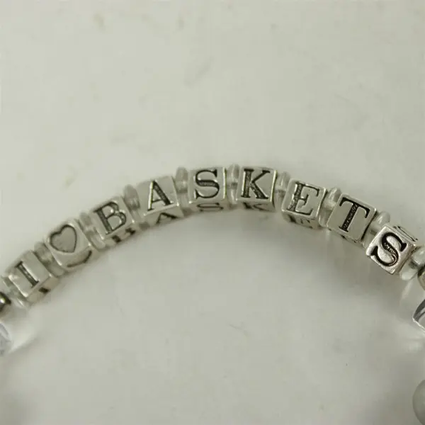I Love Baskets Silver & White Beaded 8" Handcrafted Bracelet