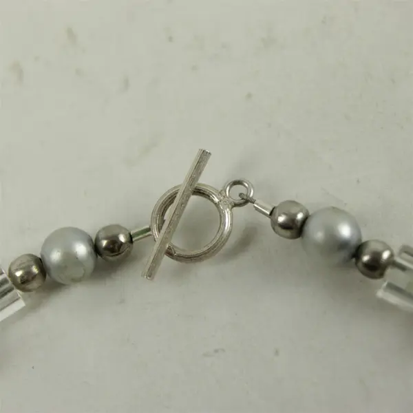 I Love Baskets Silver & White Beaded 8" Handcrafted Bracelet