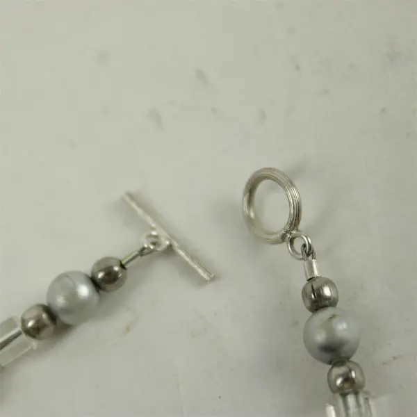 I Love Baskets Silver & White Beaded 8" Handcrafted Bracelet