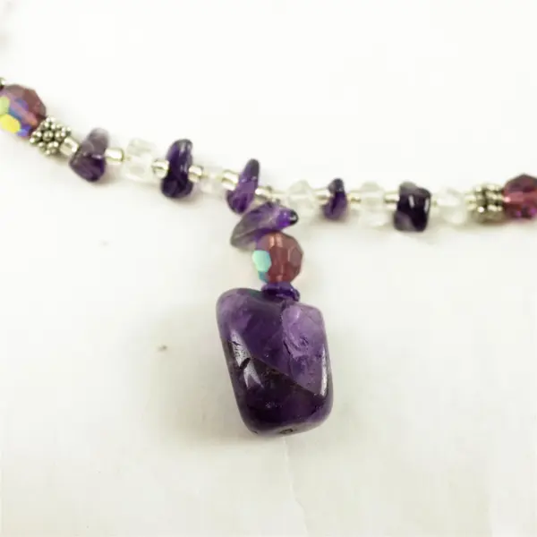 8" Amethyst & Clear Crystal Bead Choker, Silver-Tone Extender