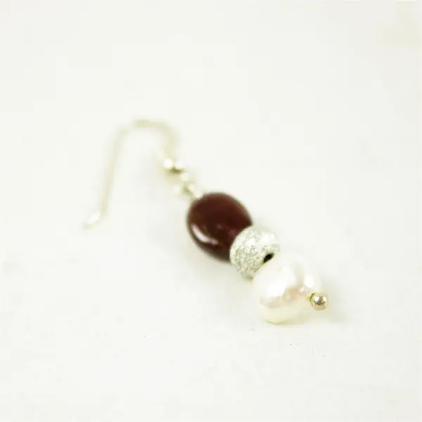 Faux Pearl Dangle Earrings w/ Synthetic Garnet Gemstones