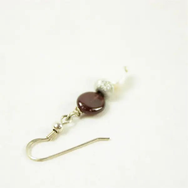 Faux Pearl Dangle Earrings w/ Synthetic Garnet Gemstones