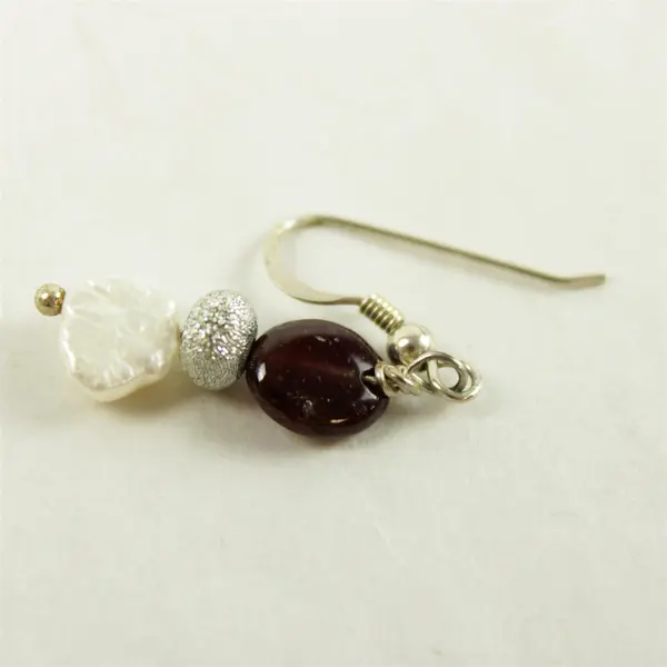Faux Pearl Dangle Earrings w/ Synthetic Garnet Gemstones